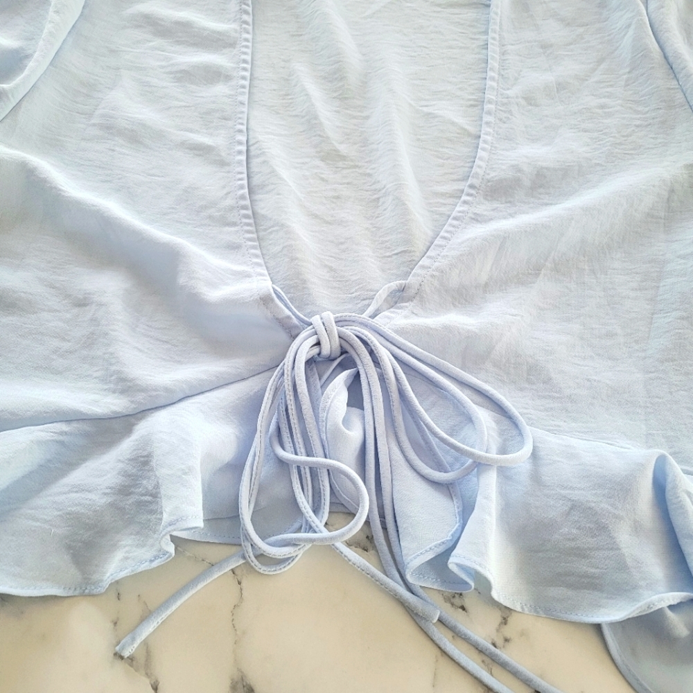 Princess Polly Felicity Sinclair Tie Front Top Baby Blue Size 8 Ruffle Sleeve - Picture 6 of 11
